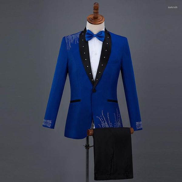 Стадия Wear 2023 Мужчины Sequin Suits Королевский синий стройная куртка для бабочки