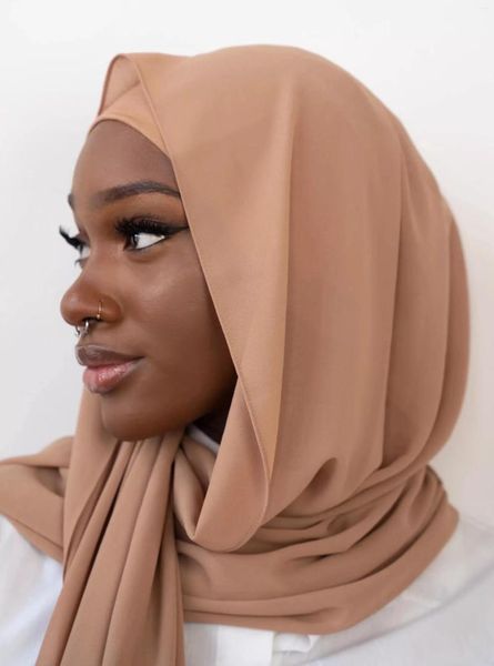 Etnik Giyim Sade Şifon Hijab Eşarp Esnek Modal Pamuklu Türban Baş Kafa Sargılar İslami başörtüsü eşarplar 2pc/set (1 1 plain şal)
