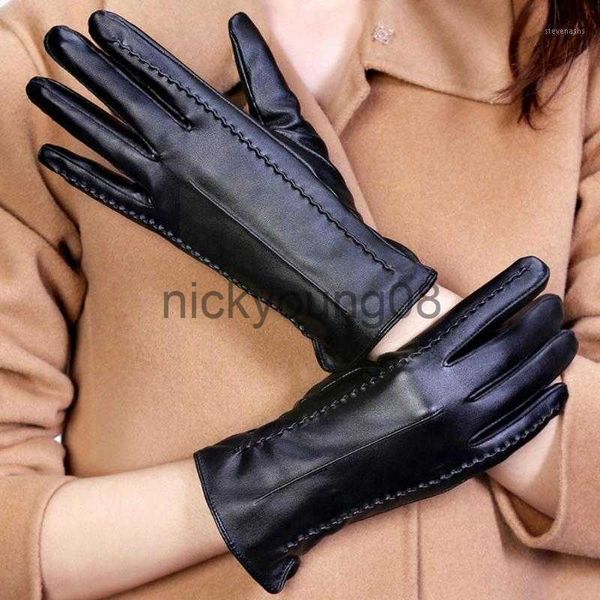 Guanti Five Fingers Guanti Five Fingers Pelle di pecora da donna Calore invernale Plus Colore velluto Breve sottile Guida femminile Schermo in pelle di fascia alta Q7z3 x0902