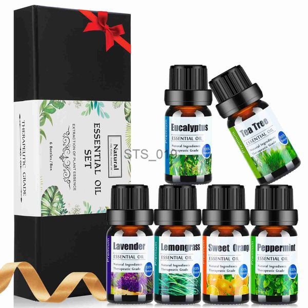 Incenso Oli essenziali puri 6 pezzi Set regalo Aroma vegetale naturale Diffusore di oli essenziali Lavanda Eucalipto Arancio dolce Olio dell'albero del tè x0902