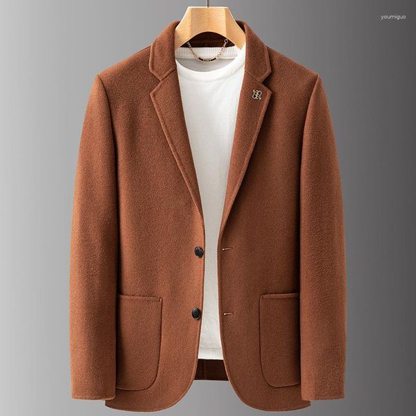 Herrenanzüge, hochwertiger Blazer, doppelseitig, Wolle, Business, schlicht, elegant, modisch, lässig, Gentleman, schmaler Anzug, Jacke, Wollmantel