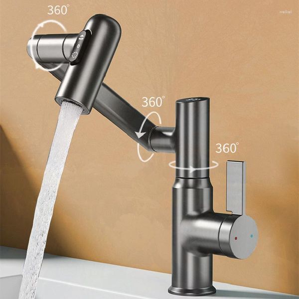 Torneiras da pia do banheiro LED Display digital Torneira da bacia 360 Rotação Multi-função Stream Pulverizador Misturador de água fria Torneira de lavagem para