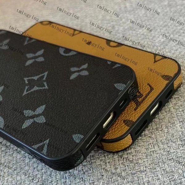 custodie per telefoni in pelle di moda di Apple Designer per iPhone 15 Pro Max 14 13 12 11 L Lettera Brana Marrone Black Floral Cover Cover Mobile Shell Full Cov Full Cov