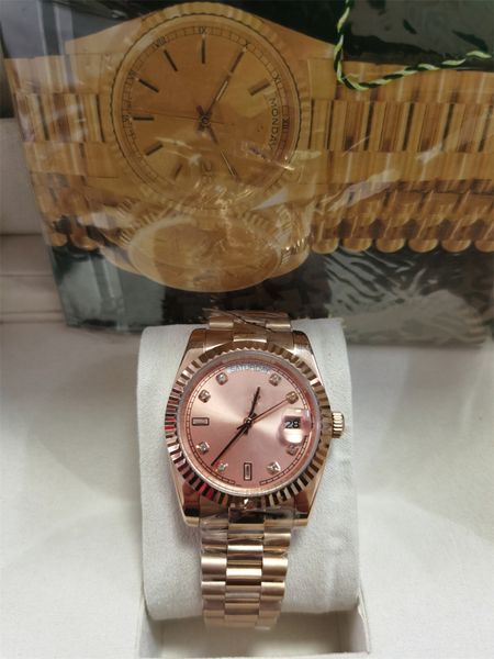 Com caixa original relógios de luxo rosa pulseira de aço de ouro 40mm 228235 228239 listra dial automático moda masculina relógio de pulso 2023