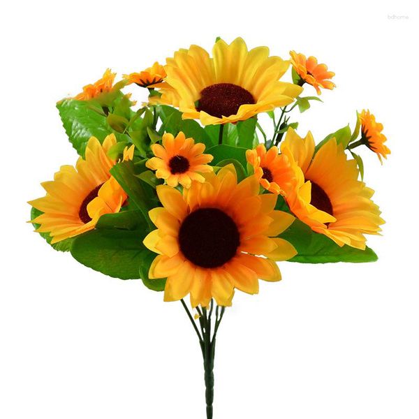 Dekorative Blumen, künstlicher Sonnenblumenstrauß, Seide, Kunstblume, DIY, Hochzeitssträuße, Mittelstücke, Party, Desktop, Heimdekoration