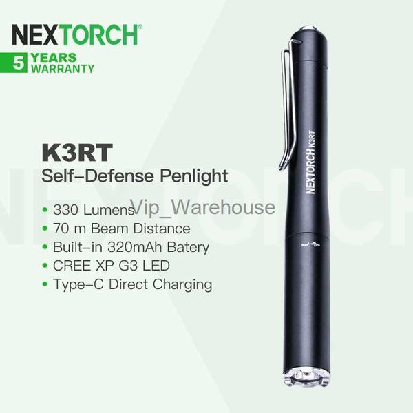 Torce Nextorch K3RT Torcia ricaricabile per autodifesa Batteria incorporata 330Lm con attacco in ceramica super resistente Illuminazione quotidiana EDC HKD230902