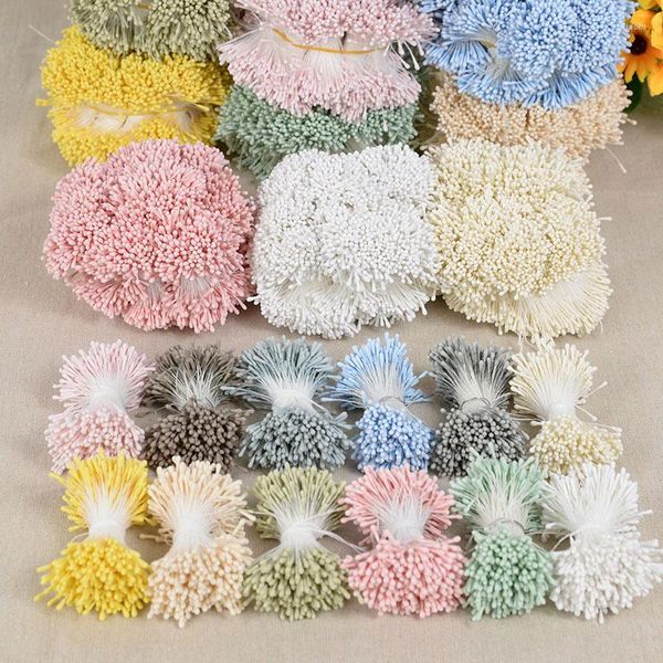 Flores decorativas 400/800pcs 1.5mm Cabeças Duplas Artificial Mini Pérola Flor Estame Pistilo Para Casamento Natal Decoração de Casa DIY Grinalda