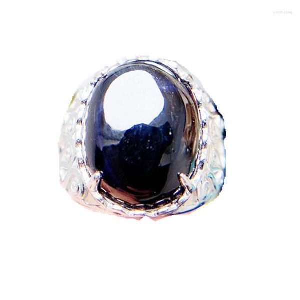 Cluster Ringe Herren Ring Natürlicher echter großer schwarzer Saphir 925 Sterling Silber 12 16 mm 11 Karat Edelstein pro Schmuck fein T236219