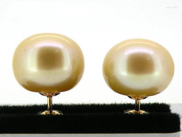 Orecchini a bottone autentici orecchini di perle Berad Champagne dei Mari del Sud da 10 mm in oro giallo 18 carati