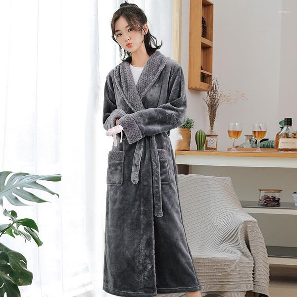 Женская одежда для женской одежды Женщины Серые фланелевые халаты кимоно -хала -халат носить мягкую ночную одежду домашнюю одежду