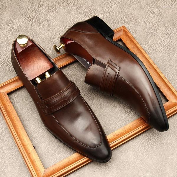 Sapatos de vestido feitos à mão genuíno couro de vaca homens preto café social formal mocassins de casamento apontou toe elegante sapato de escritório