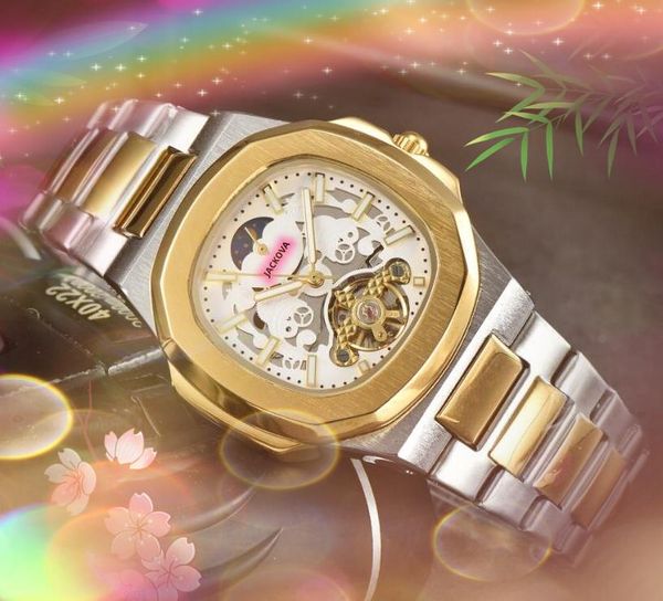 Vero orologio meccanico automatico con data da uomo Orologi di lusso scheletro cavo super luminoso Orologio in acciaio inossidabile Affari popolari Orologio a carica automatica Regali Montre de luxe