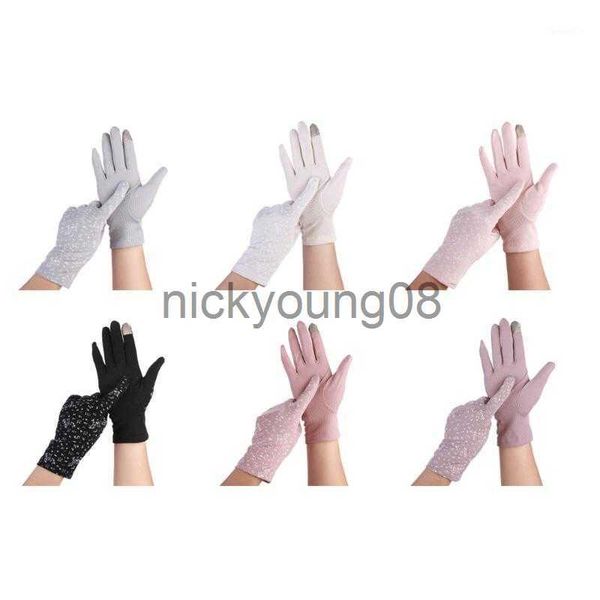 Fünf-Finger-Handschuhe, Fünf-Finger-Handschuhe, Sommer, rutschfest, Touchscreen, kurze Baumwolle, reiner UV-Schutz, elastisch, Sonne, Einheitsgröße x0902