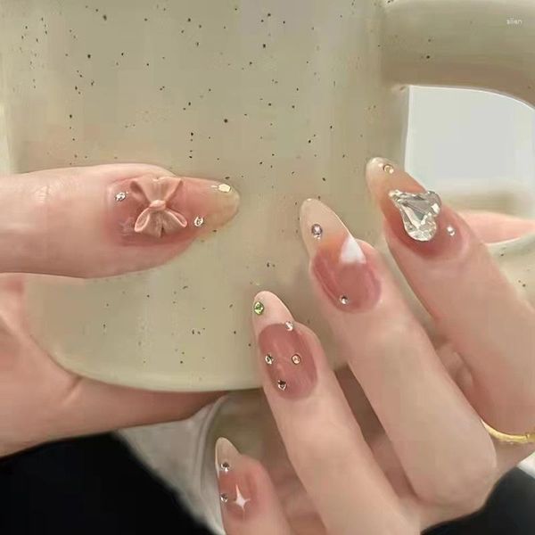 Unhas falsas tipo gota vestindo armadura diamante produto arco tridimensional amor moda destacável e reutilizável prego