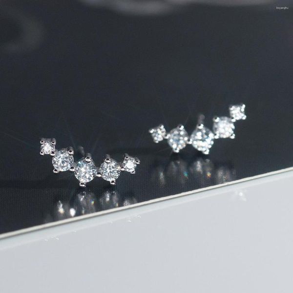 Brincos TOYOOSKY S925 Prata Esterlina Simples Curvo Diamantes Ear Studs Ins Estilo Design Sentido Joias Elegantes Para Mulheres Festa