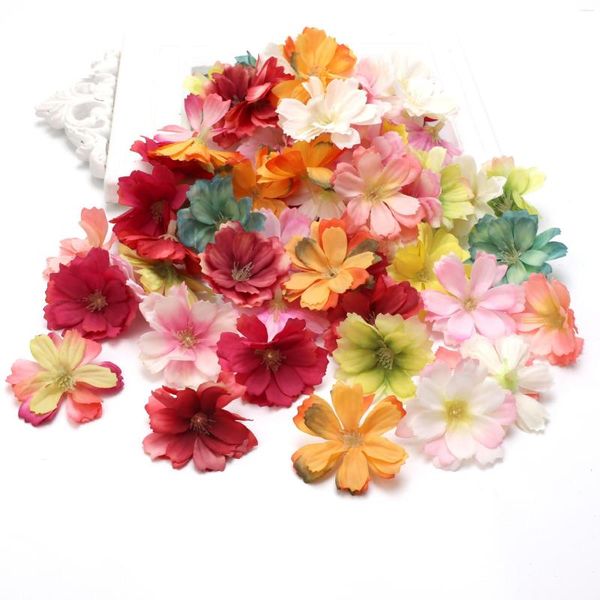 Flores decorativas 10 peças 4.5cm cabeça de ameixa de seda artificial casamento casa diy flor decoração de parede scrapbook artesanato