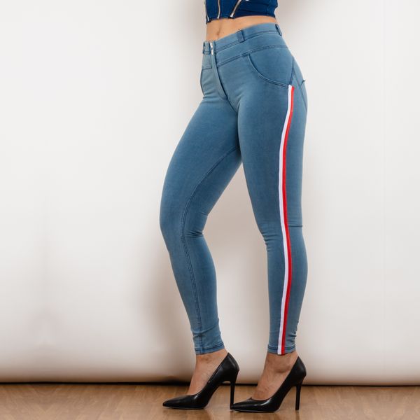 Shascullfites Melody Women Женщины Jegging Jeans Slim Fashion Jeggings Leggings Женщины фитнес -брюки выталкивать джинсы Полосатые джинсы