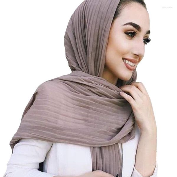 Roupas étnicas CS094 Maxi Longo Muçulmano Hijabs Turquia Mulheres Árabes Turbante Respirável Chiffon Lenço Horizontal Ondulações Jersey Xales 180 85cm