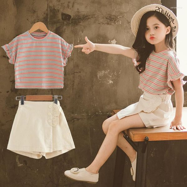 Giyim Setleri Genç Kızlar Yaz Moda Kore Stil Top ve Şortları Küçük Prenses Takım 4 5 6 7 8 9 10 11 12 Yıllık Çocuk Giysileri