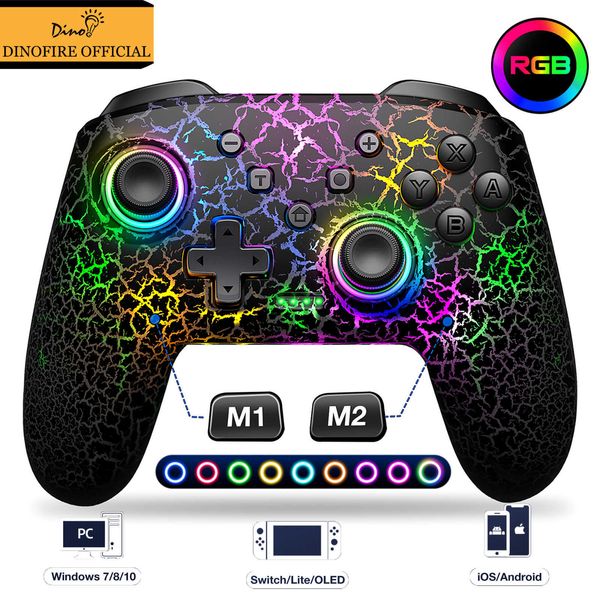 Controladores de jogo Joysticks Dinofire Wireless Controller Gamepads para Switch / Lite / OLED com Mouse Touch Feeling Wakeup Função Turbo Programável HKD230831