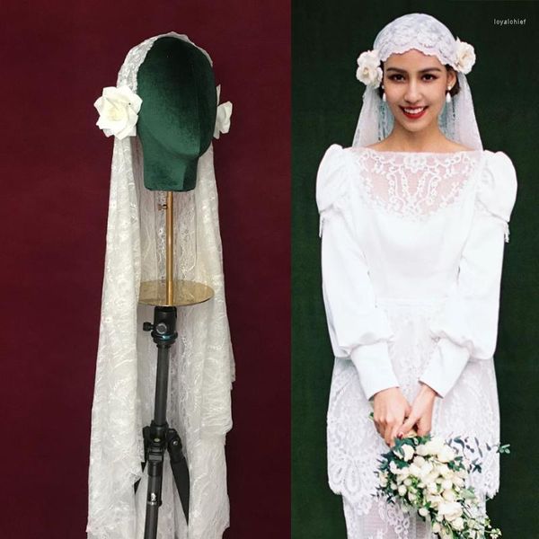 Saç klipsleri Headdress Aksesuarları Beyaz Kadın Moda Zarif Dantel Çiçek Dekorasyonu Gelin Capdouble-Layer Uzun Yumuşak İplik Band Sepetlip