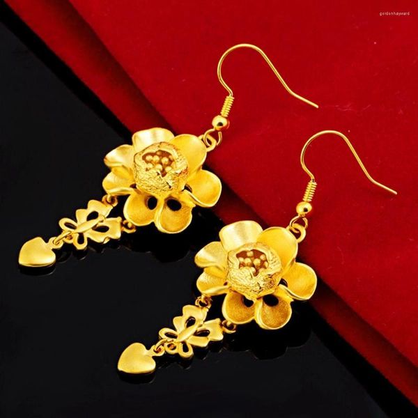 Orecchini pendenti da donna a forma di fiore in oro 18 carati, regalo di gioielli di moda classici