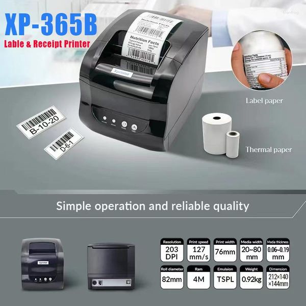 Xprinter XP-365B Etichetta Lrinter Stampante termica per codici a barre Adesivo 20-80mm Carta nel supermercato per Windows/Linux