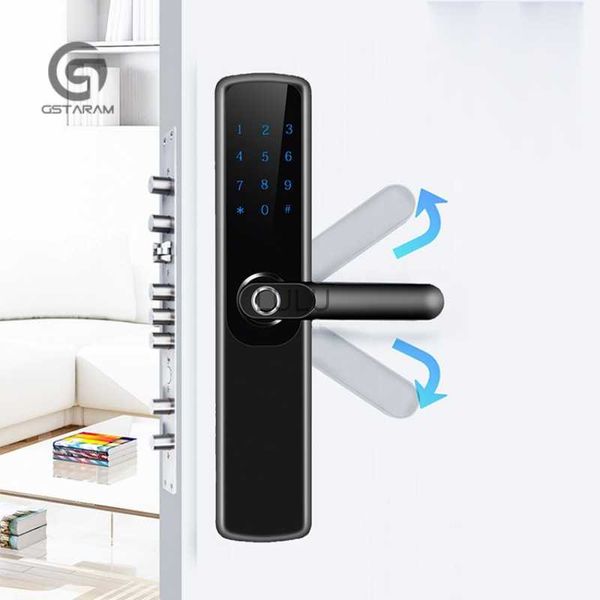 Дверные блокировки Smart Finger -отпечатки блокировки домашней безопасности пароль карты пароль электронная деревянная дверь Smart Lock Hkd230902