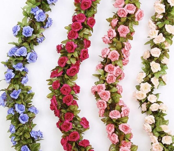 Flores decorativas simuladas de seda rosa videira pendurado para parede natal rattan plantas falsas folhas guirlanda casamento romântico decoração para casa