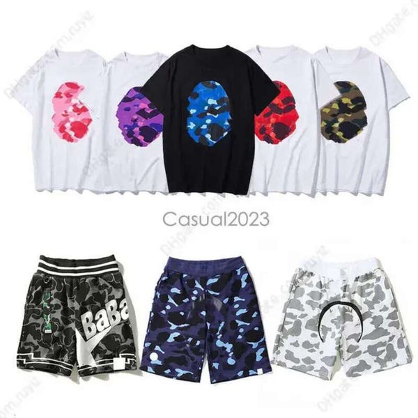 Venda quente Designer Mens Camisetas Tees Lado Dupla Face Camuflagem Tubarão Camisetas Roupas Gráfico Colorido Caju Lighing Camisas de Algodão Luminosas