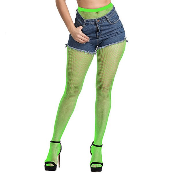 Sexy meias neon fishnet meias apertadas festa clube usar meia-calça mulheres verde carnaval peixe net feminino meias 230901