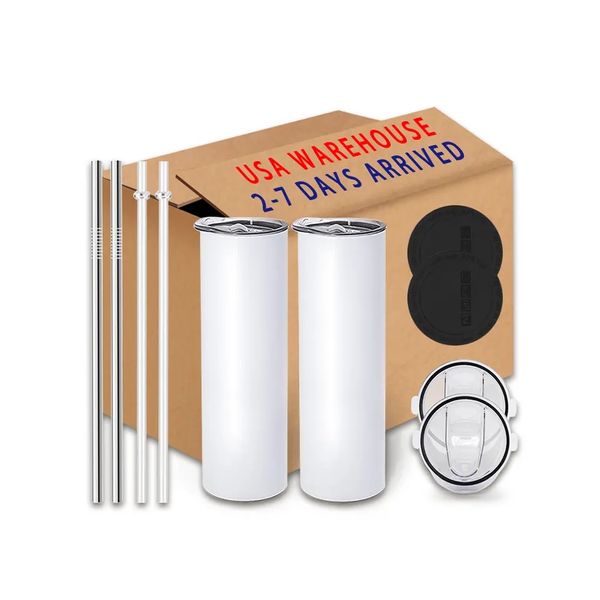 25pcs/karton 20 oz kupalar süblimasyon boşlukları düz bardak 20 oz paslanmaz çelik çift duvar yalıtımlı ince su bardak kapak ve saman