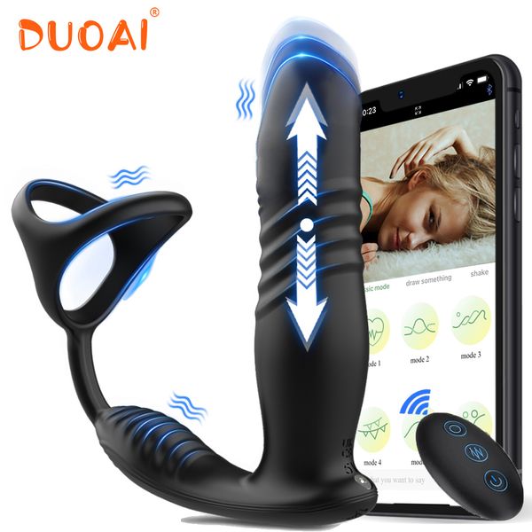 Vibratori Maschili Spinta Massaggiatore della prostata Bluetooth APP Controllo Telescopico Butt Plug Vibratore anale Uomini Gay Dildo BDSM Giocattolo del sesso per coppie 230901