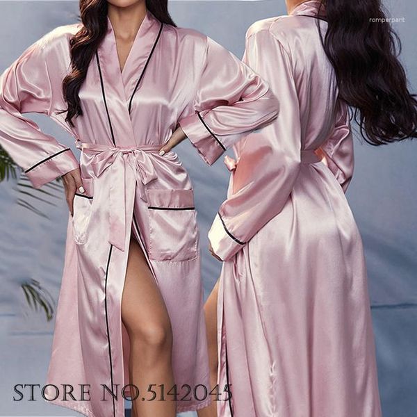 Mulheres sleepwear sexy preto leopardo longo robe camisola solta seda cetim casa vestido loungewear primavera verão mulheres quimono roupão vestido