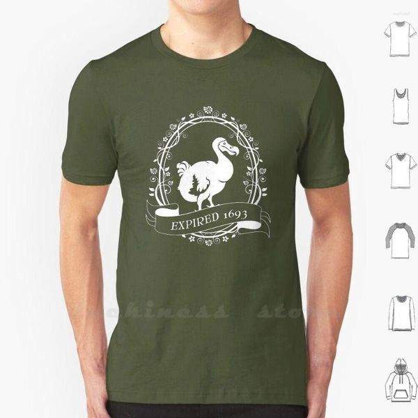 Herren-T-Shirts, Dodo abgelaufen 1693 (weiß), individuelles Design, Aufdruck, ausgestorbener Vogel, Tier, Ammonit, Blumenrahmen, Silhouette