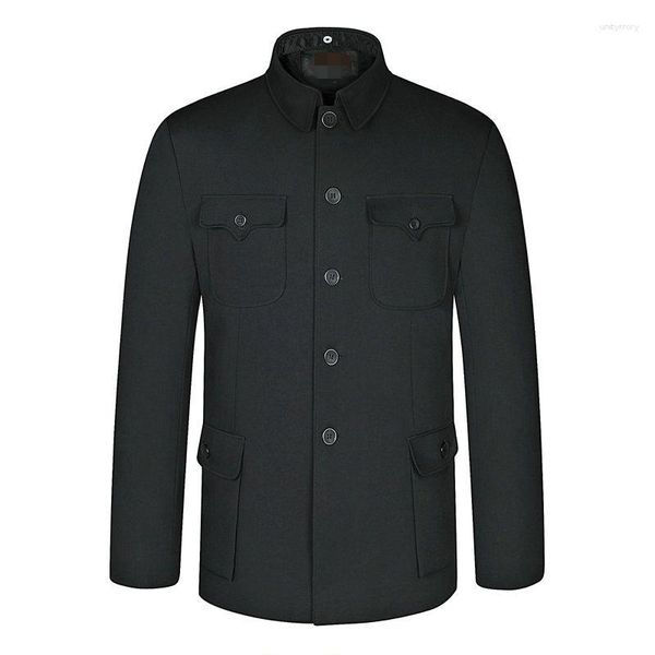 Abiti da uomo Personalità Primavera Uomo etnico cinese Giacca nera Mao Giacca con colletto alla coreana Blazer Tunica Elegante Cappotto Zhongshan Uomo