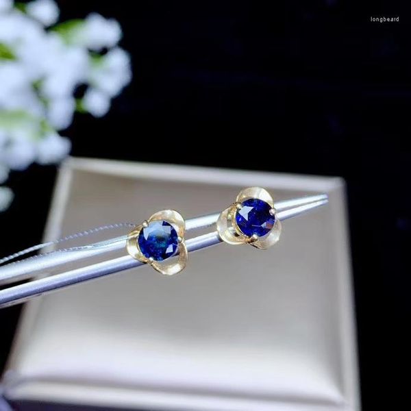 Серьги -гвоздики Blue Sapphire Gemstone для женских украшений с 18 тыс. Золото.