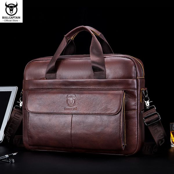 Портфельбазы Bullcaptain Men's Men's Bag Подличный кожаный портфель мужской для ноутбука 14 Messenger Business Portfolio Document A4 230901