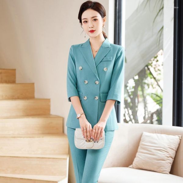 Zweiteilige Damenhose, hochwertige Mode, BlueBlazer Damen-Business-Anzüge, Arbeitskleidung, Damenhose und Jacken-Set, Büro-Uniform-Stil