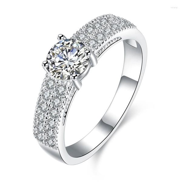 Anelli a grappolo Garilina Royal Jewelry Colore argento Bianco Cubic Zirconia Festa Anniversario Fidanzamento Regali di nozze per donne Ragazze