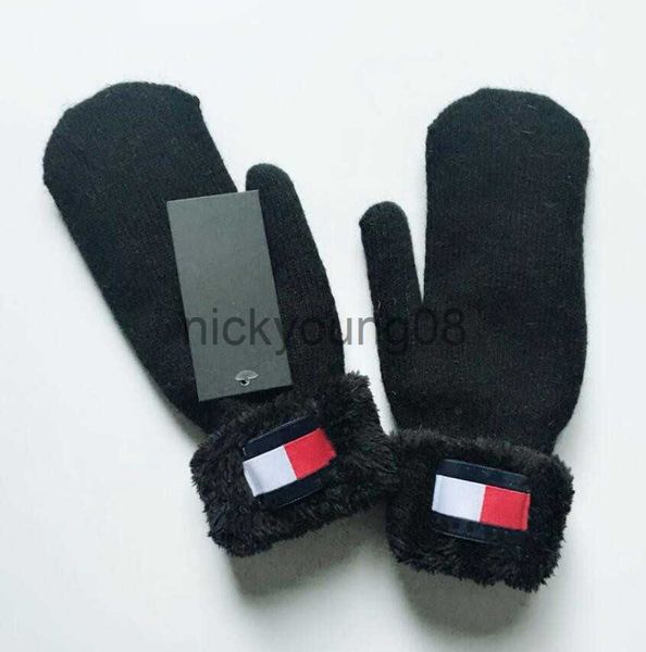 Cinco Dedos Luvas Luvas De Malha Clássico Designer Outono Cor Sólida Carta Europeia E Americana Casal Mittens Inverno Moda Cinco Dedos Luva Preto Cinza 8610