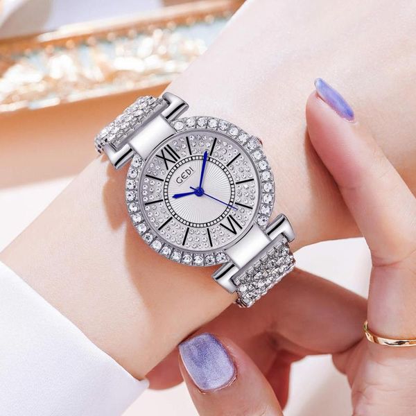 Orologi da polso Top Fashion Business Orologio da donna al quarzo con cinturino in acciaio impermeabile con diamanti pieni Sky Star Premium Sense