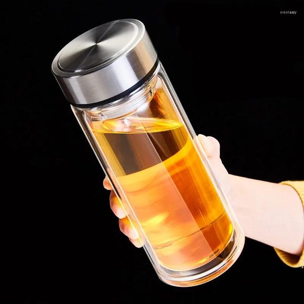 Wasserflaschen Große Kapazität Doppelschichtglas Einfache Herren Haushaltstasse High-End Tragbare Transparent mit Deckel Tee Frauen