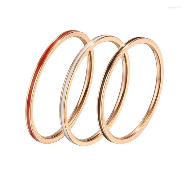 Clusterringe 1mm dünner Ring für Frauen Mädchen Rot Schwarz Weiß Roségold Farbe Titanstahl Einfacher Schmuck Geschenk Großhandel (GR425)