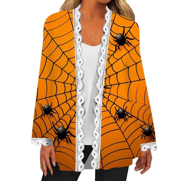 Maglioni da donna Giacca da cardigan stampata in tinta unita per Halloween da donna Taglia 3x