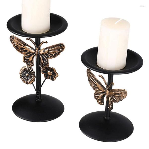 Titulares de vela Suporte de metal Vintage Mesa Centerpieces Stand Decor Decorativo com Borboleta Romântica e Flor