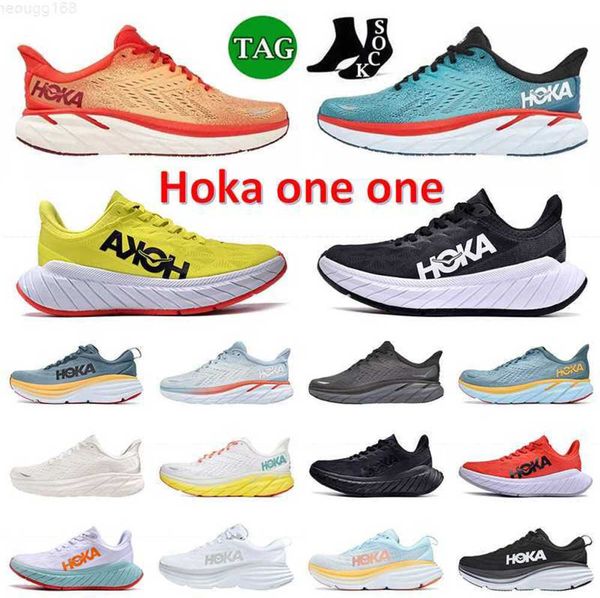 Hoka One Running Shoes Hokas Clifton T Bondi Carbono X2 Mens Mulheres Fiesta Blazing Laranja Preto Branco Quente Coralv Canção de Verão Âmbar Amarelo Designer Sapatilhas Treinadores 777