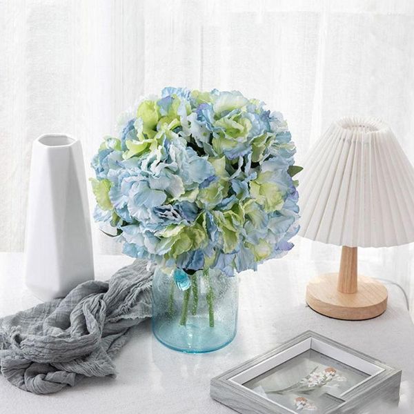 Декоративные цветы искусственная гидрангея фальшиво -корейское стиль, украшение, синий зеленый свадебный букет, дорога, проведена цветочная стена