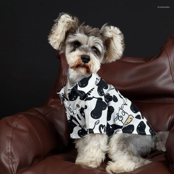 Köpek giyim giysileri gömlek inek baskı evcil hayvan giyim moda yakışıklı küçük köpekler moda schnauzer bahar yaz siyah beyaz toptan