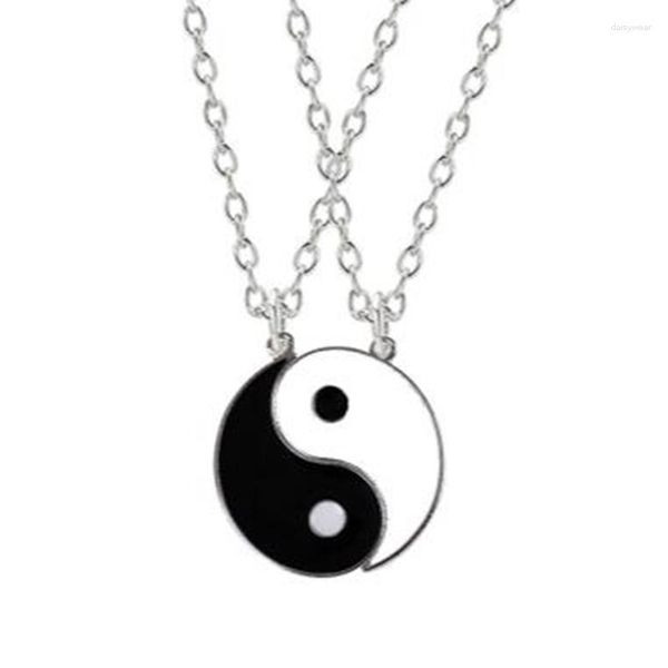 Colares Pingente 2 pçs / lote Dragão Tai Chi Yin Yang Colar Duas Pétalas Peixes Casal Gargantilha Pulseira BFF Mulheres Amigo Jóias Bijoux